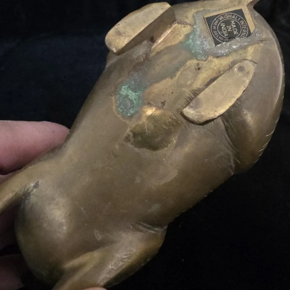 Vintage Vaishali Brass Bunny Etched Rabbit Figurine Paperweight. India